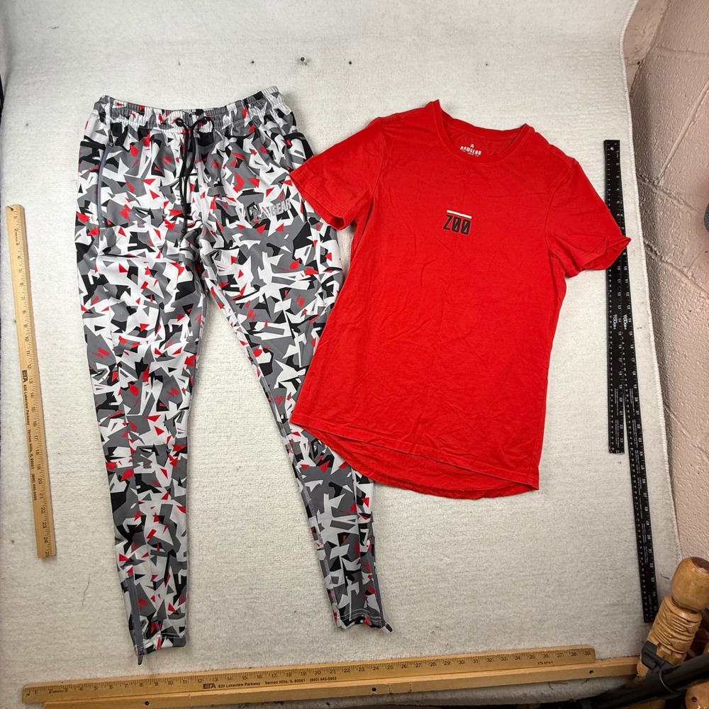 Rawgear Mens Small Red Zoo T-Shirt and Geometric Camo Joggers Athletic Set